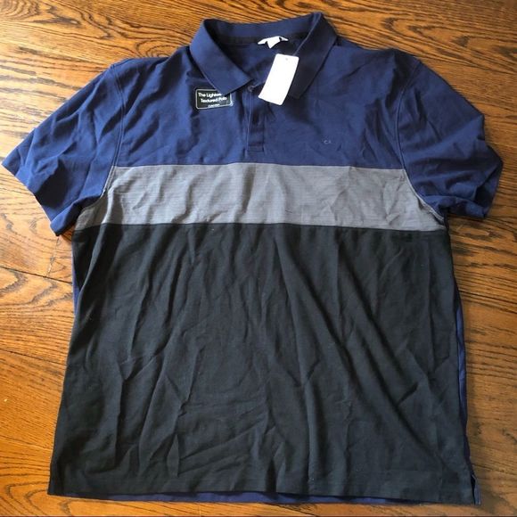 CALVIN KLEIN Navy Blue Grey Short Sleeve Colorblock Polo Shirt XXL - Picture 3 of 3